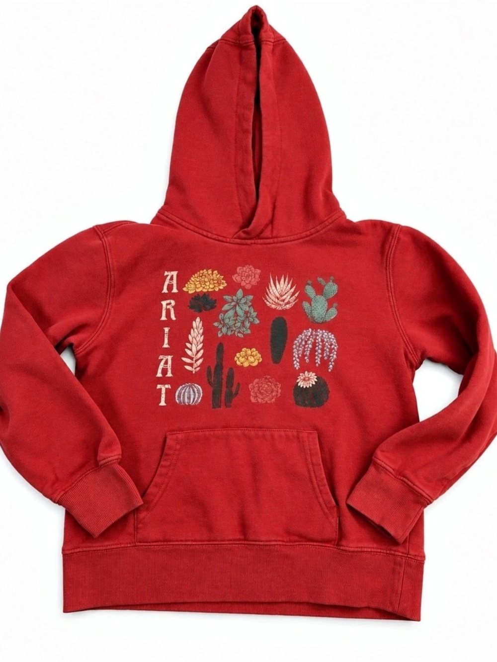 Ariat Youth M Red Cactus Succulent Graphic Hoodie Western Desert Pullover